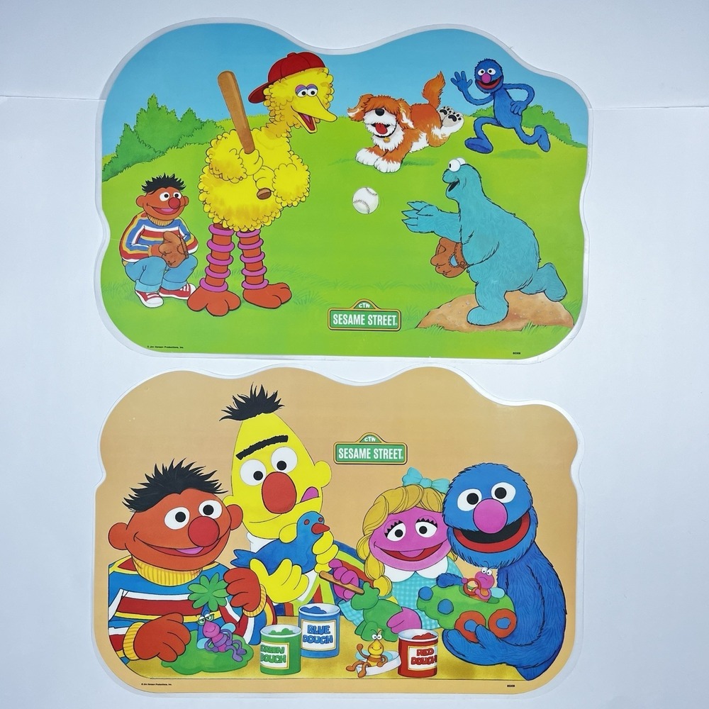 Vtg‎ Sesame Street Placemats Lot of 2 Games Double Sided Laminated 80s Nostalgia